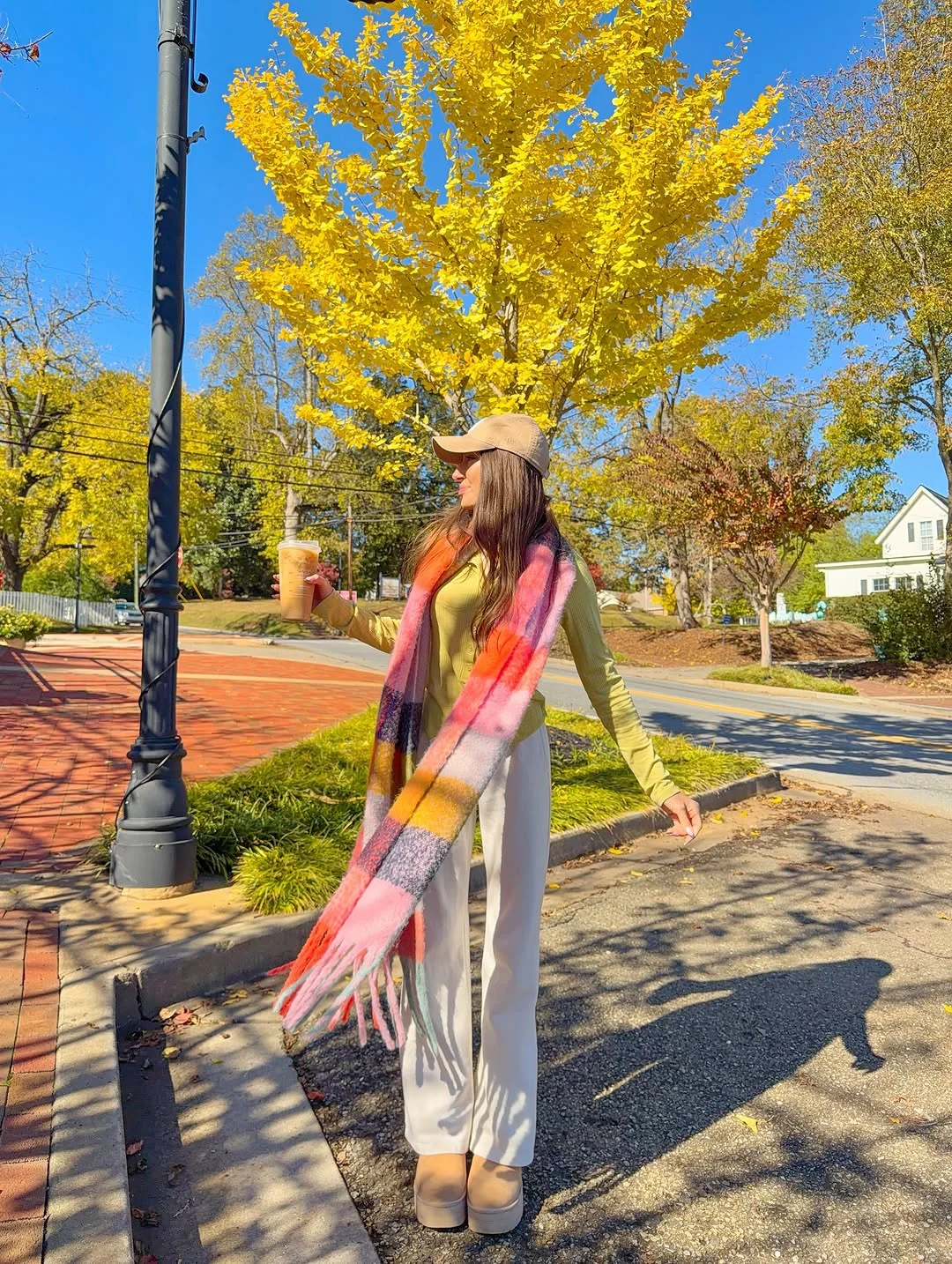 cute fall outfits docs 2026 Bright Scarves That Turn Simple Basics into a Statement