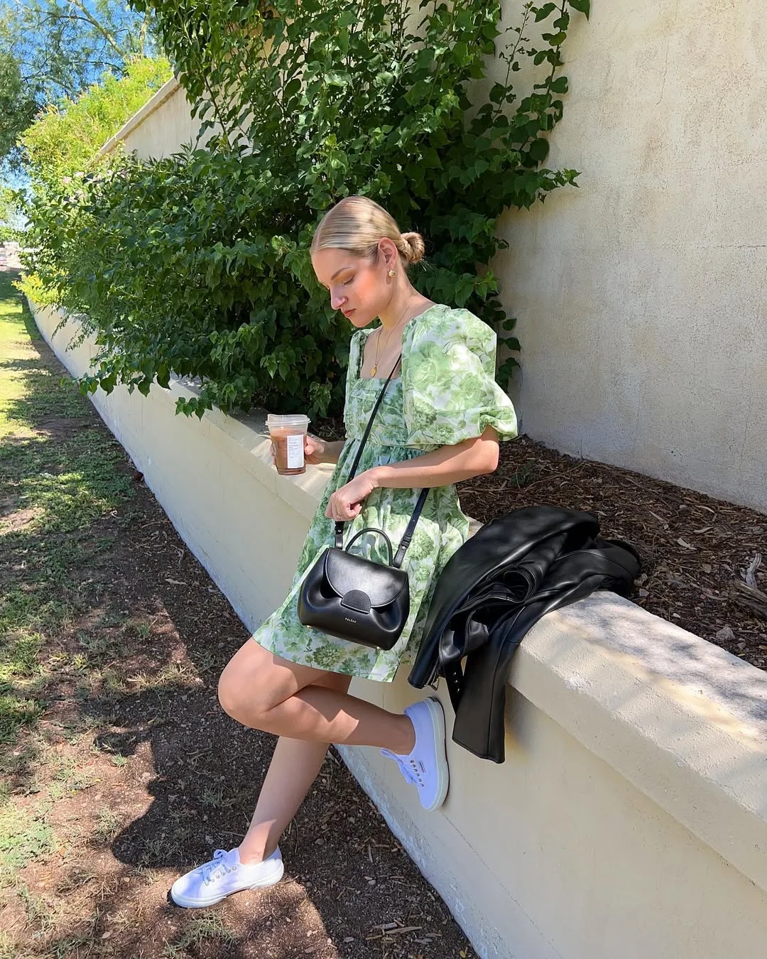 Early summer outfits 2026 Fresh Green Floral Dresses With Everyday Sneakers
