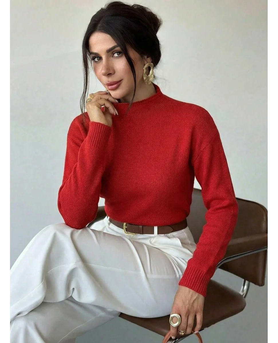 elegant fall office outfits 2026 A Bold Red Knit That Brightens Every Office Morning