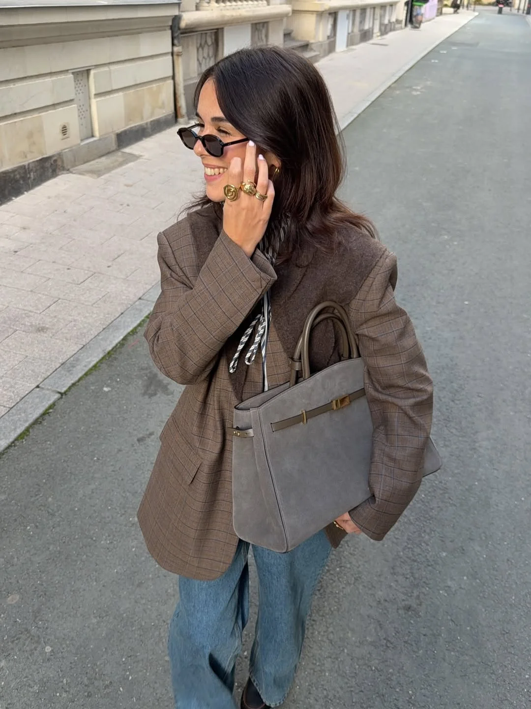 elegant fall office outfits 2026 Chocolate Brown Layers With Relaxed Denim Confidence