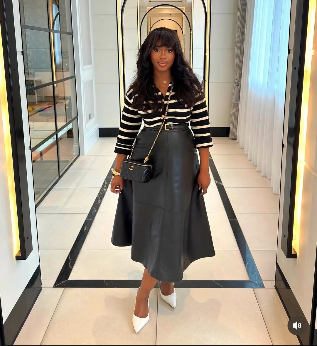 fall 2026 outfits for black women Parisian Stripes Meet Contemporary Leather