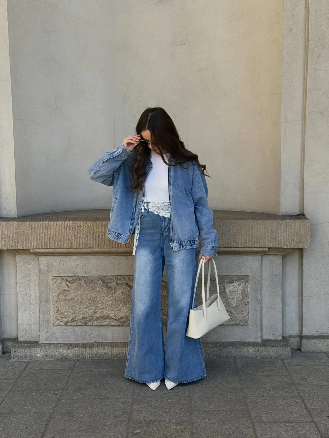 fall all denim outfits for women 2026 Soft Blue Denim and White Accessories Feel So Clean for Fall