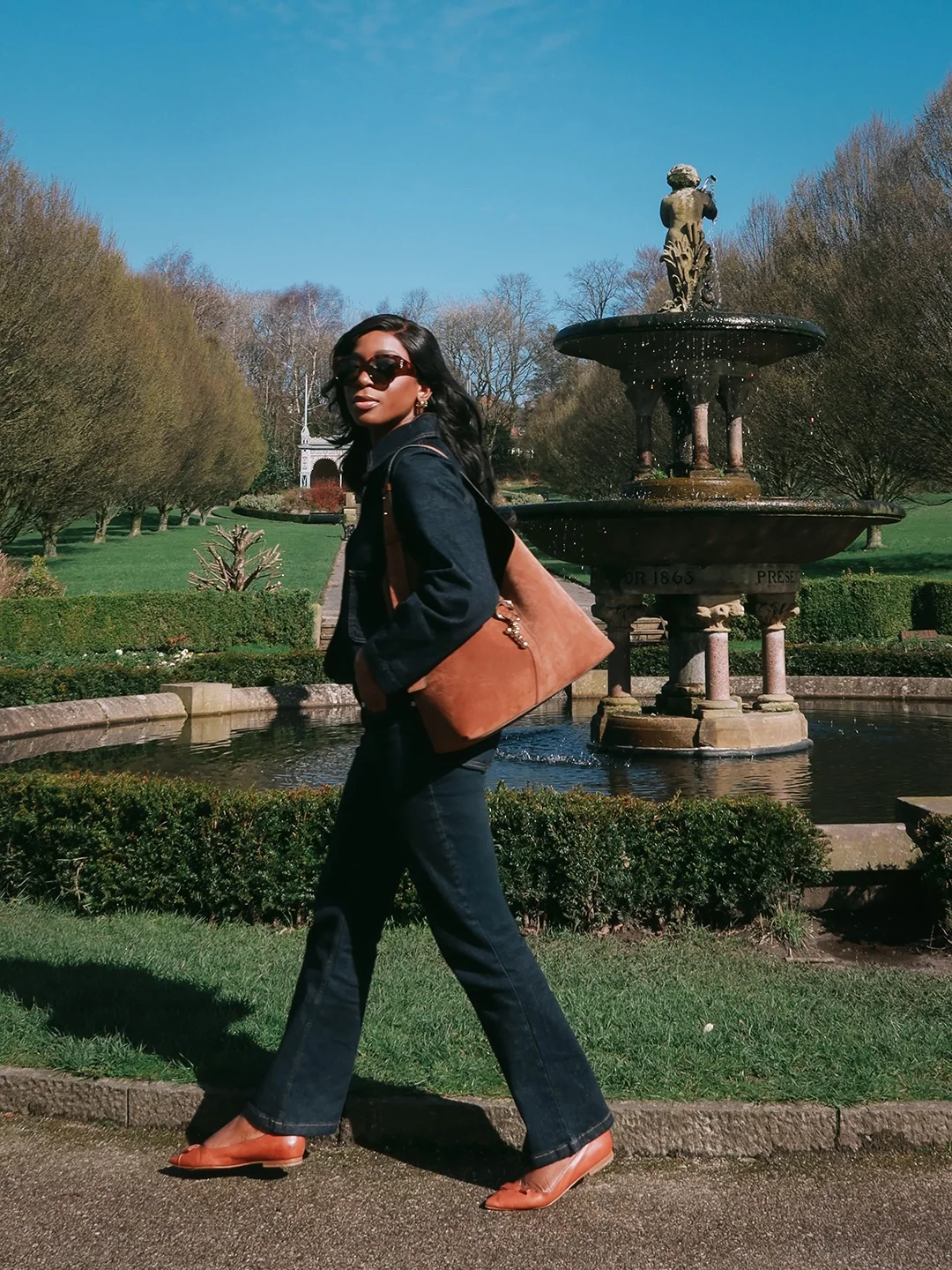 fall all denim outfits for women 2026 Dark Denim and Cognac Leather Always Look Expensive Together