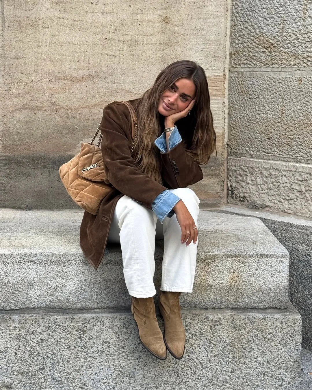 fall fashion for women over 40 Soft Denim and Chocolate Suede Done Right