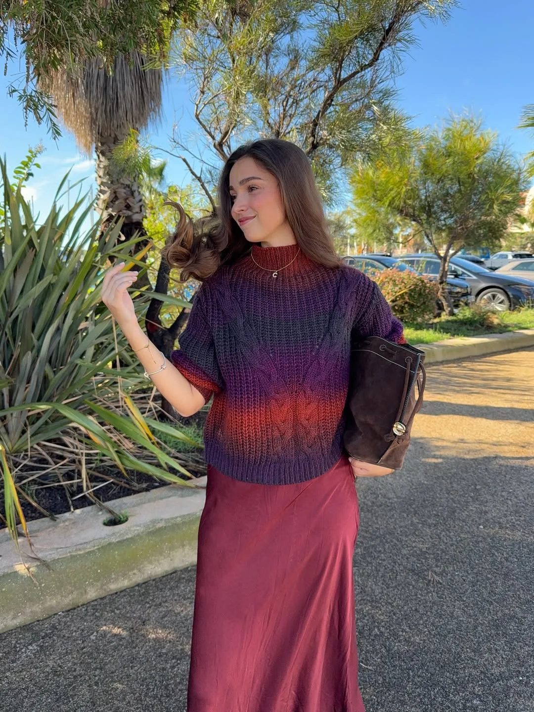 fall fashion outfits 2026 Rich Plum Knits and Satin Autumn Elegance