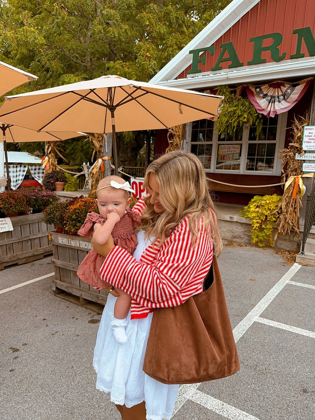fall mom outfits 2026 Red Stripes And White Dresses That Brighten Crisp Autumn Days