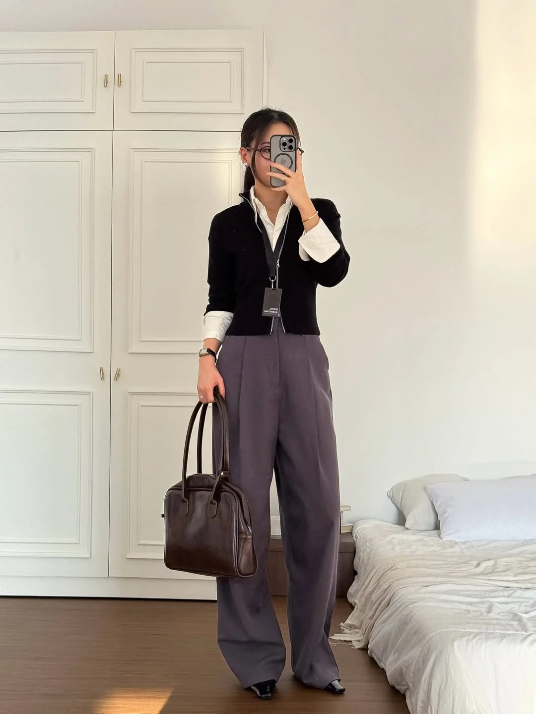 fall office outfits for women 2026 Minimal Knit Layers with Wide-Leg Trousers for Everyday Elegance