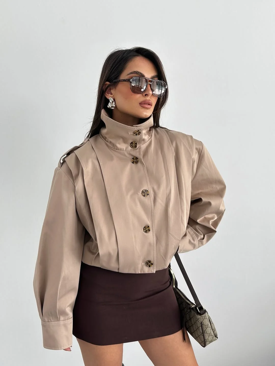 fall office outfits for women 2026 Modern Cropped Jacket with a Chocolate Mini Skirt