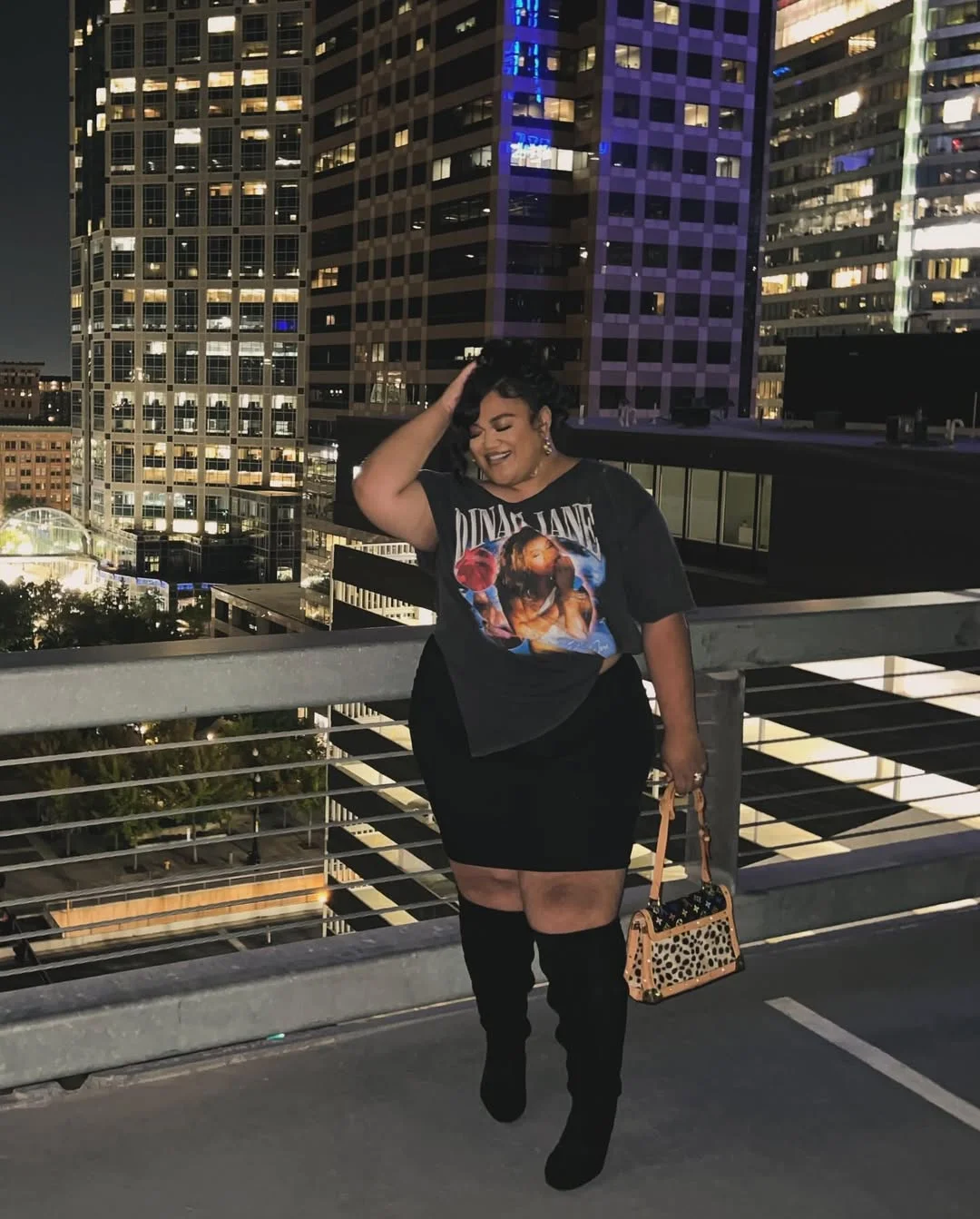 fall outfits for plus size women 2026 Graphic Tees and Over-the-Knee Boots Make a Confident Date Night Statement
