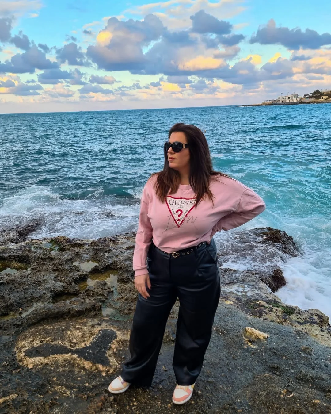 fall outfits for plus size women 2026 Soft Pink Sweatshirts Meet Modern Leather Trousers