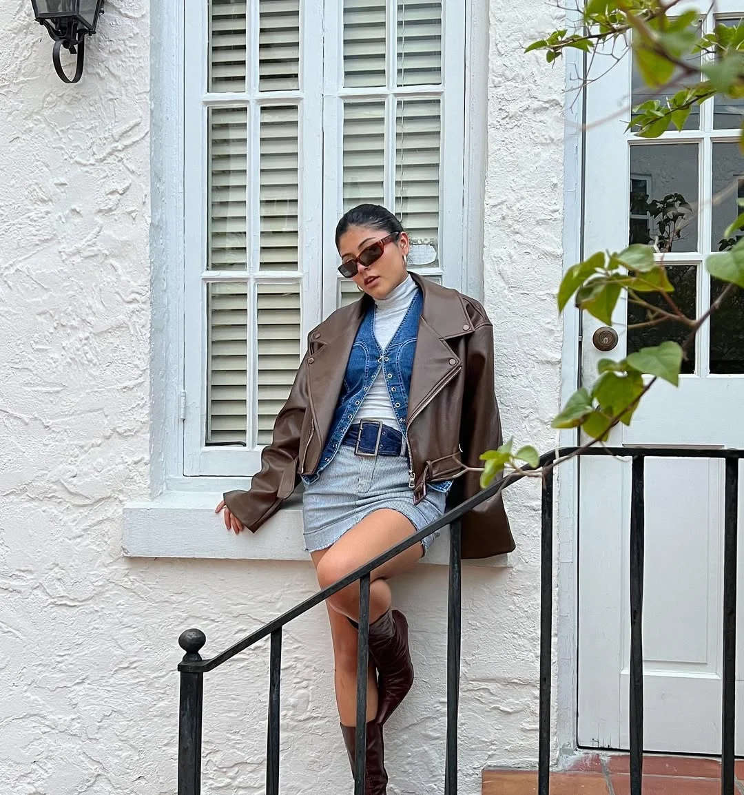 fall outfits for women in 30s style 2026 Leather Layers with Denim for a Modern City Look