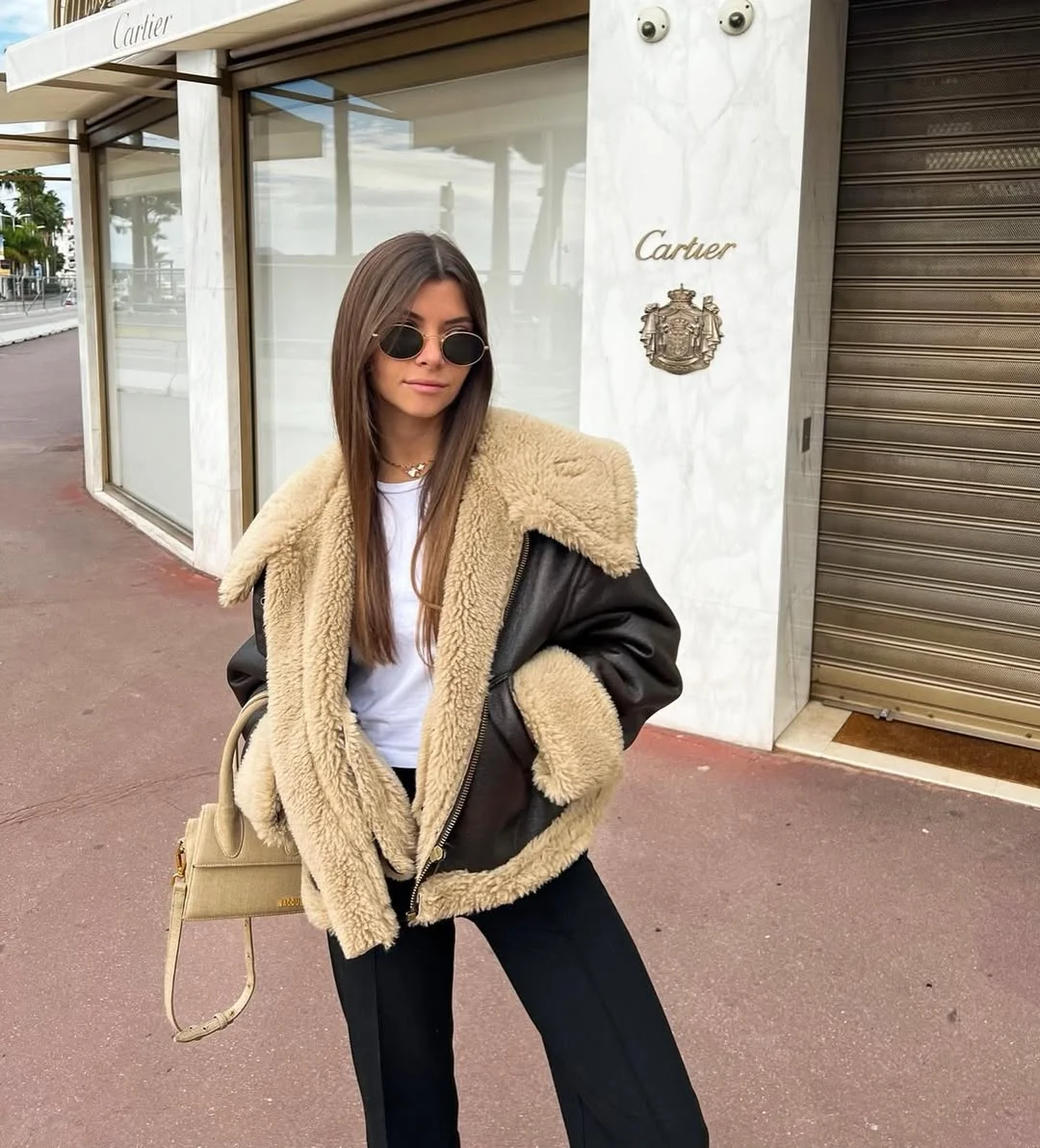 Fall outfits ideas 2026 Oversized Shearling Jackets With Minimal Black Layers