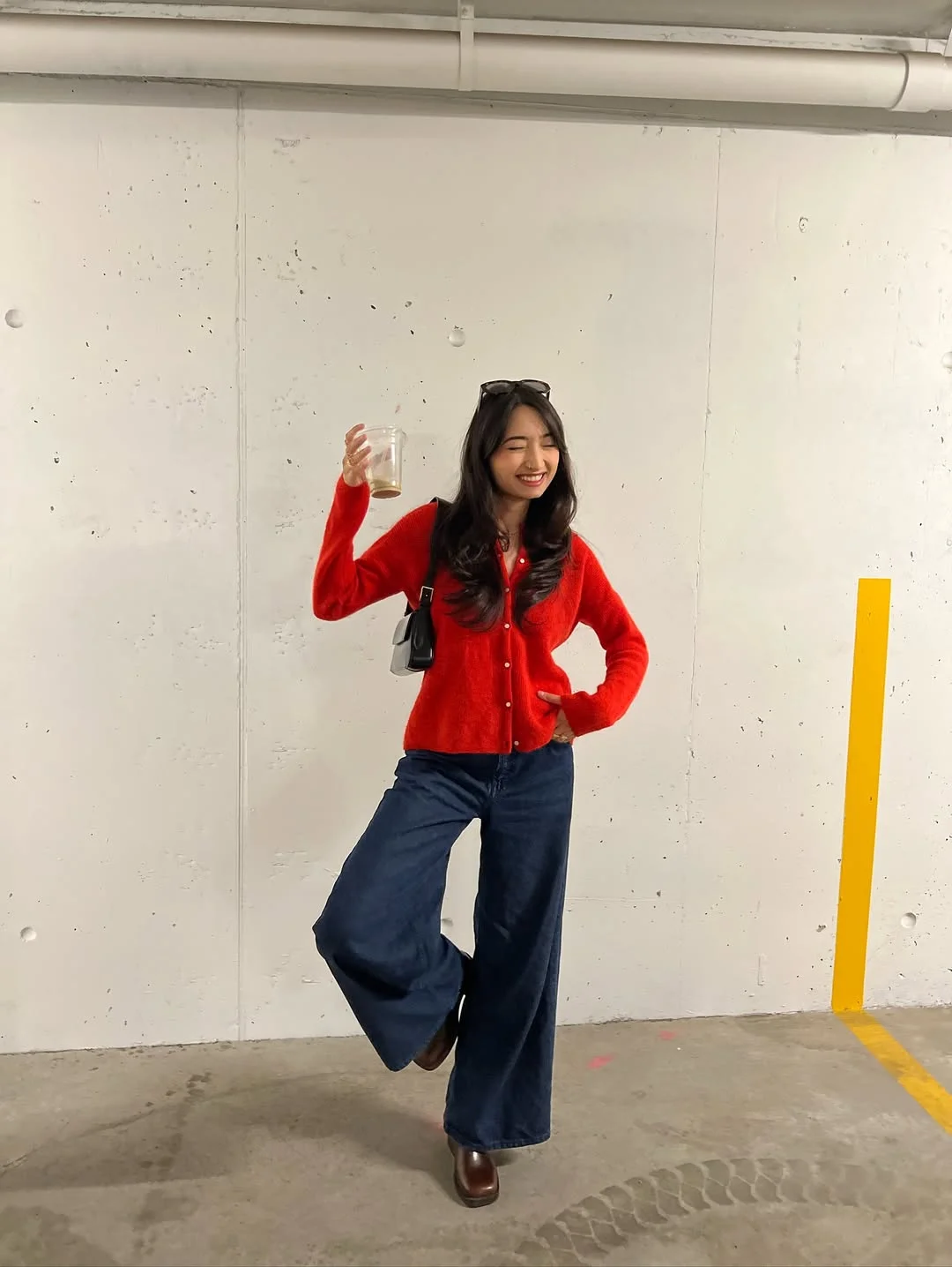 Fall outfits ideas 2026 Red Cardigans And Relaxed Wide-Leg Denim