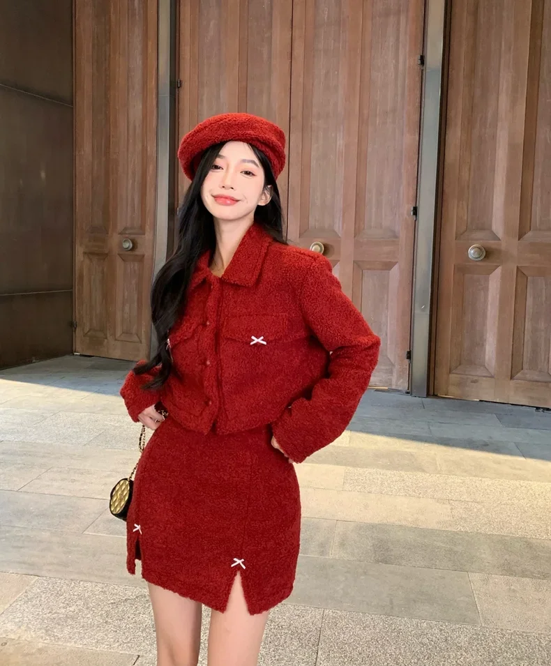 Fall outfits with blazers for women 2026 Cherry Red Textures For Playful Fall Blazer Styling