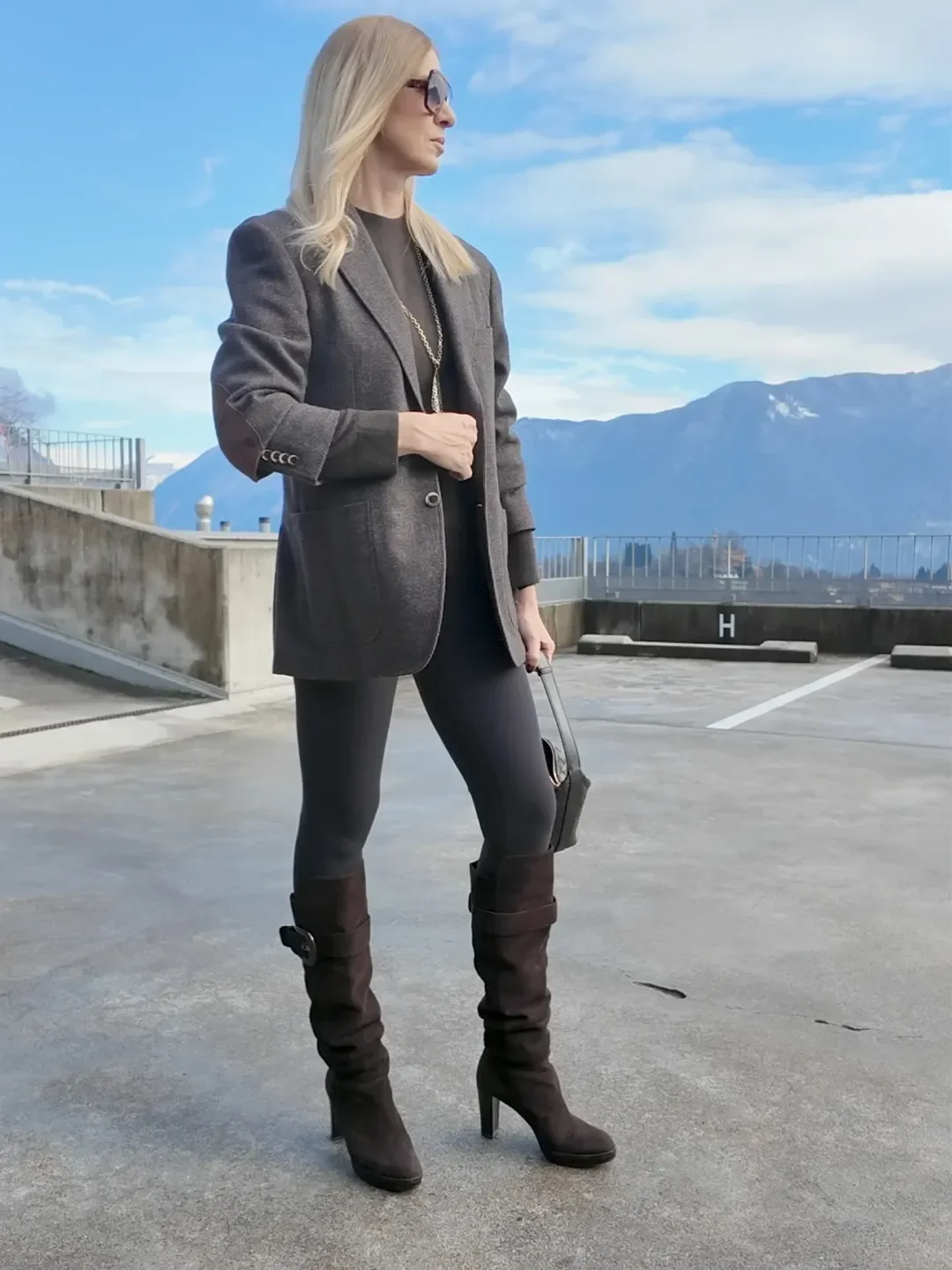 fall outfits with boots and leggings 2026 Classic Blazer with Tall Suede Boots
