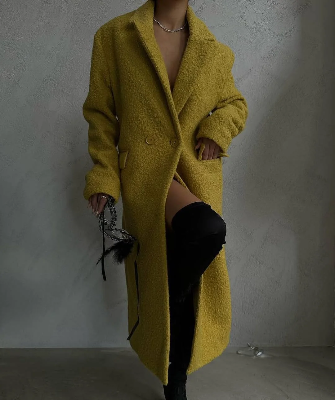 fall outfits with coat 2026 A Rich Mustard Bouclé Coat That Steals the Spotlight
