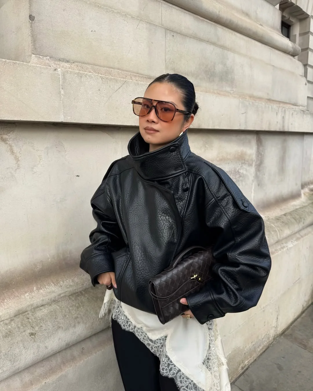 fall outfits with jacket 2026 Oversized Black Leather for Modern City Style