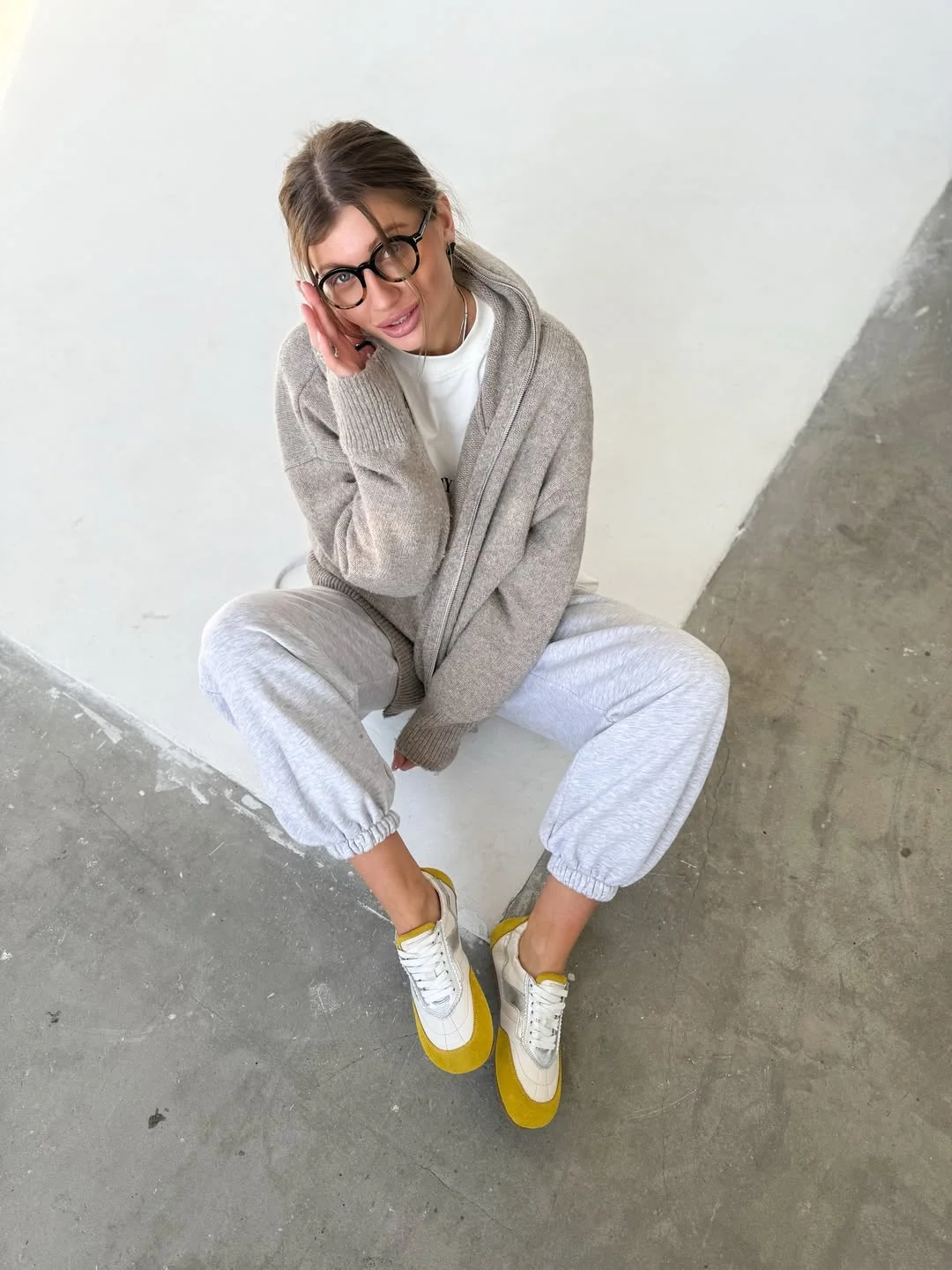 fall outfits with jeans and sneakers 2026 Relaxed Knit Layers with Cozy Joggers and Retro Sneakers