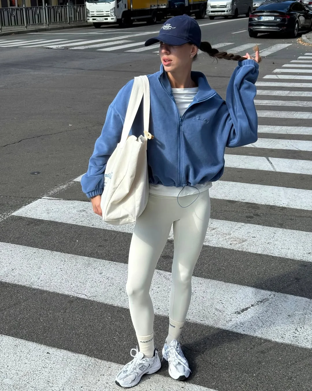fall outfits with leggings 2026 Sporty Blue Layers for Active City Days