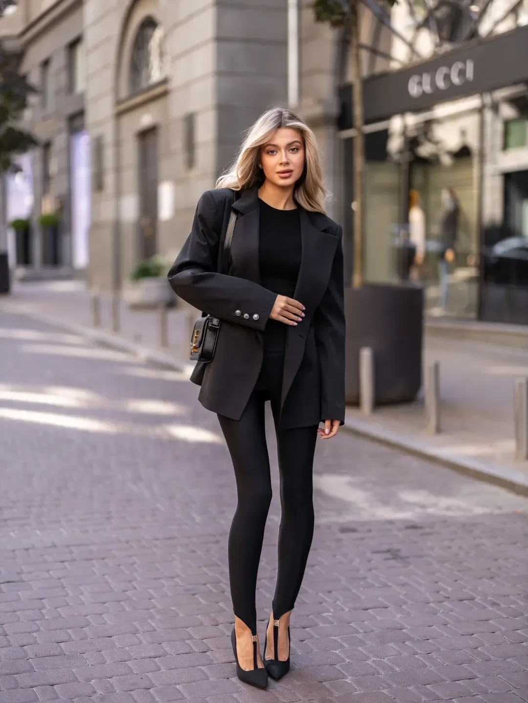 fall outfits with leggings 2026 The Modern Black Blazer and Leggings Formula