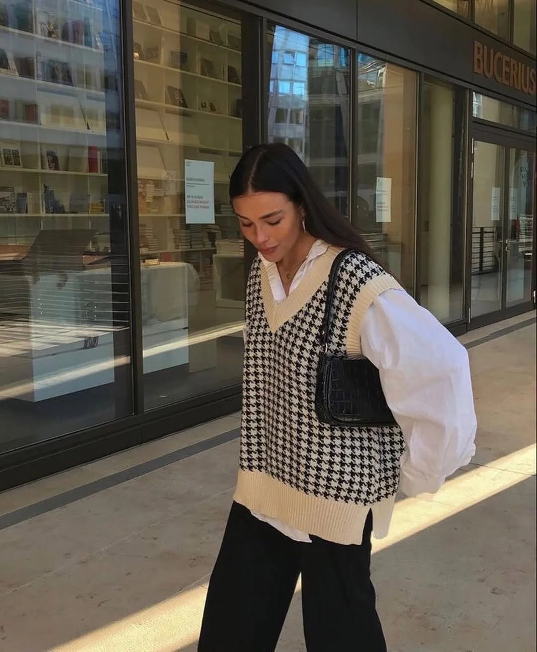 fall outfits with vests 2026 Houndstooth Sweater Vest with Timeless Preppy Style