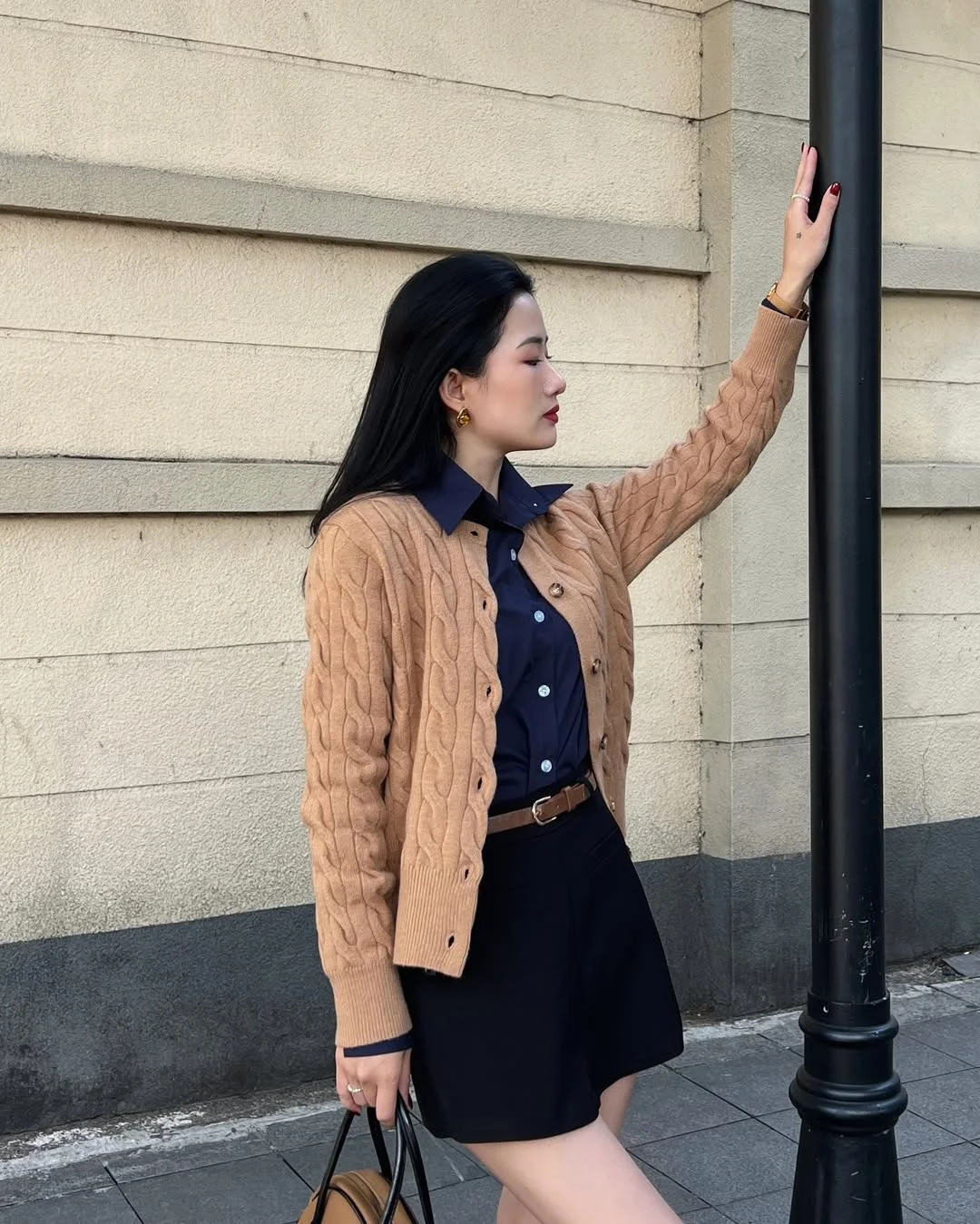 fall smart casual office outfits women 2026 Classic Camel Cardigans With Preppy Office Styling