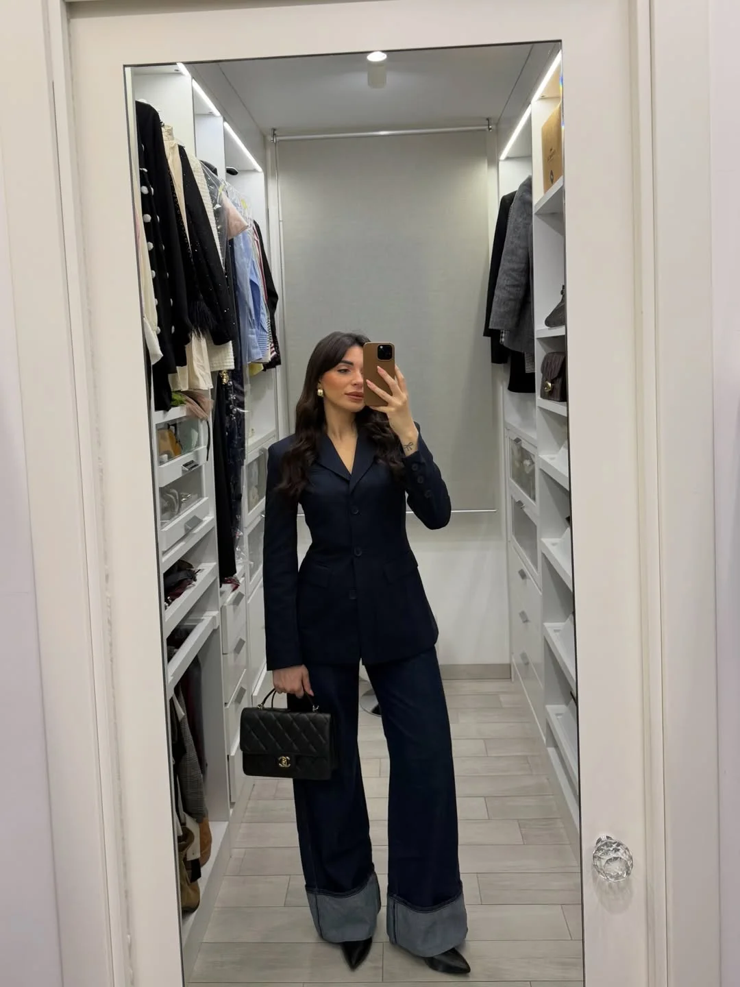 fall smart casual office outfits women 2026 Dark Denim Suiting That Feels Fresh for 2026