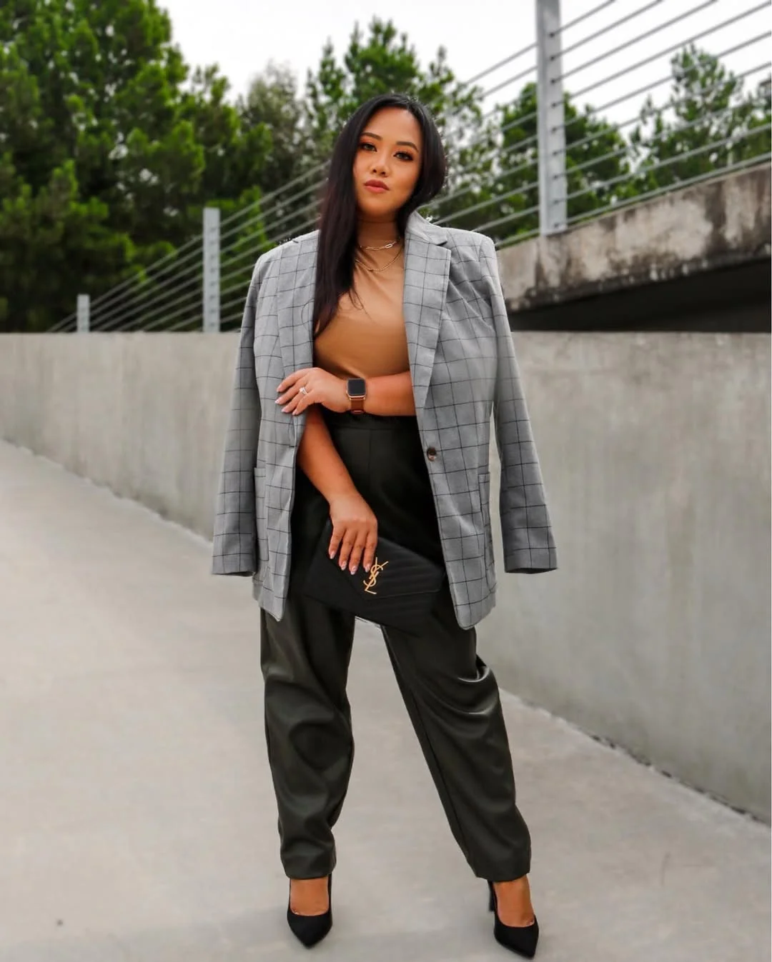 fall smart casual office outfits women 2026 Plaid Blazers and Faux Leather for Modern Office Edge