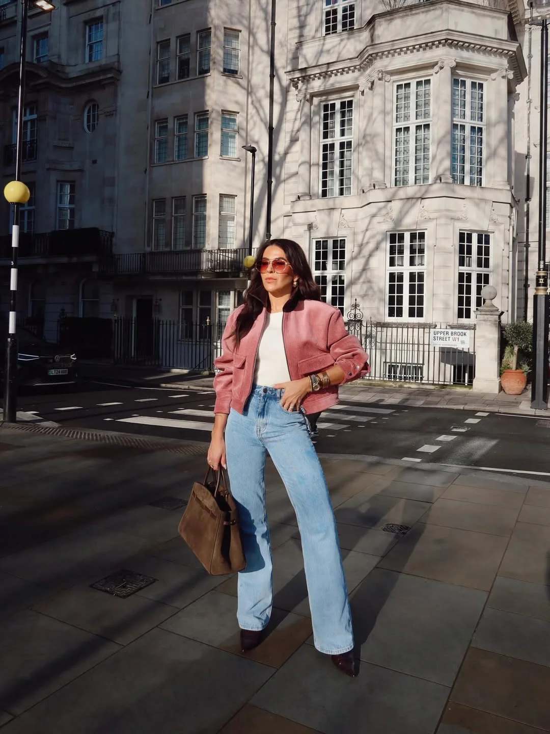 fall smart casual office outfits women 2026 Soft Pink Jacket and Light Denim for Polished City Days