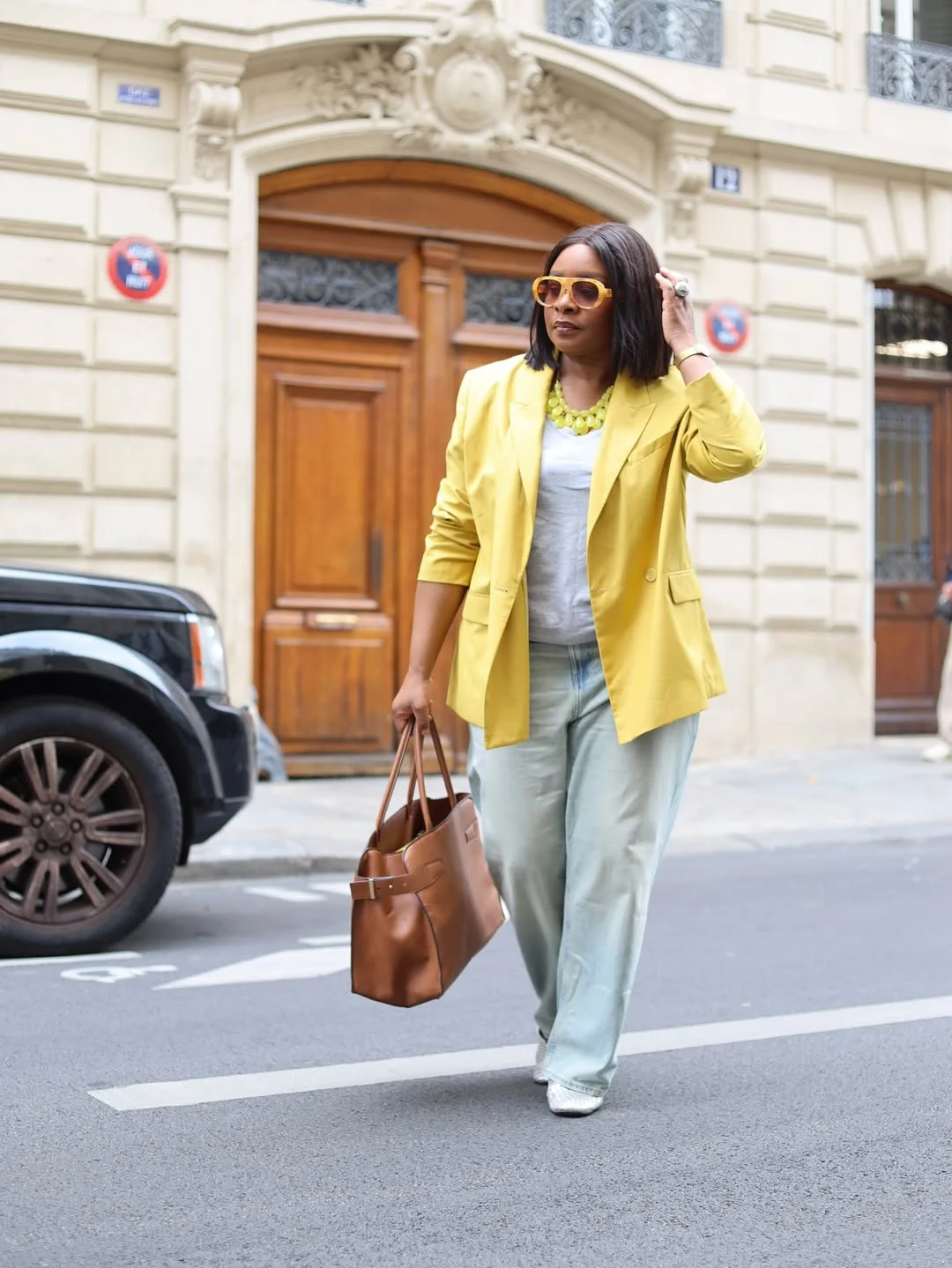 fall smart casual office outfits women 2026 Statement Yellow Blazer With Relaxed Denim