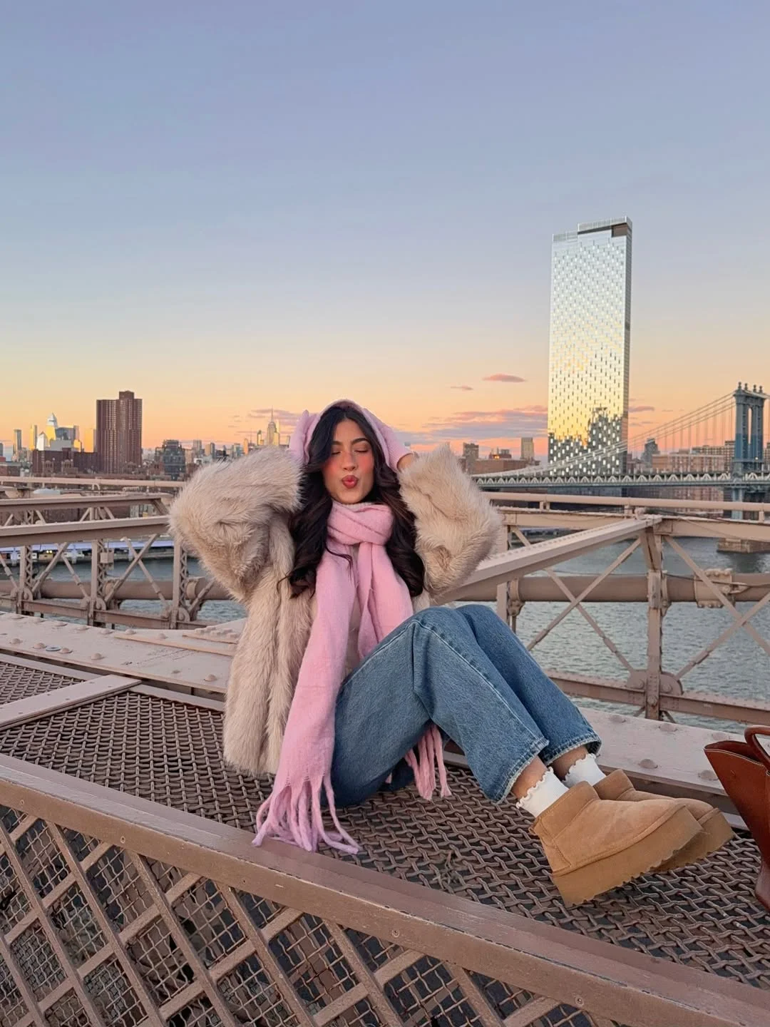 fall street style NYC outfits 2026 Pink Scarves And Cozy Brooklyn Bridge Evenings