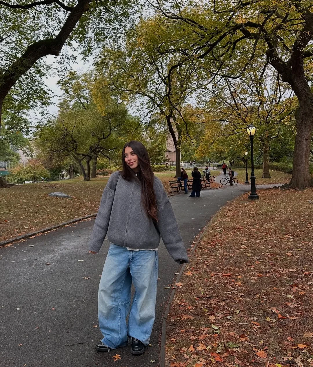 fall street style NYC outfits 2026 Oversized Gray Sweaters And Central Park Minimalism