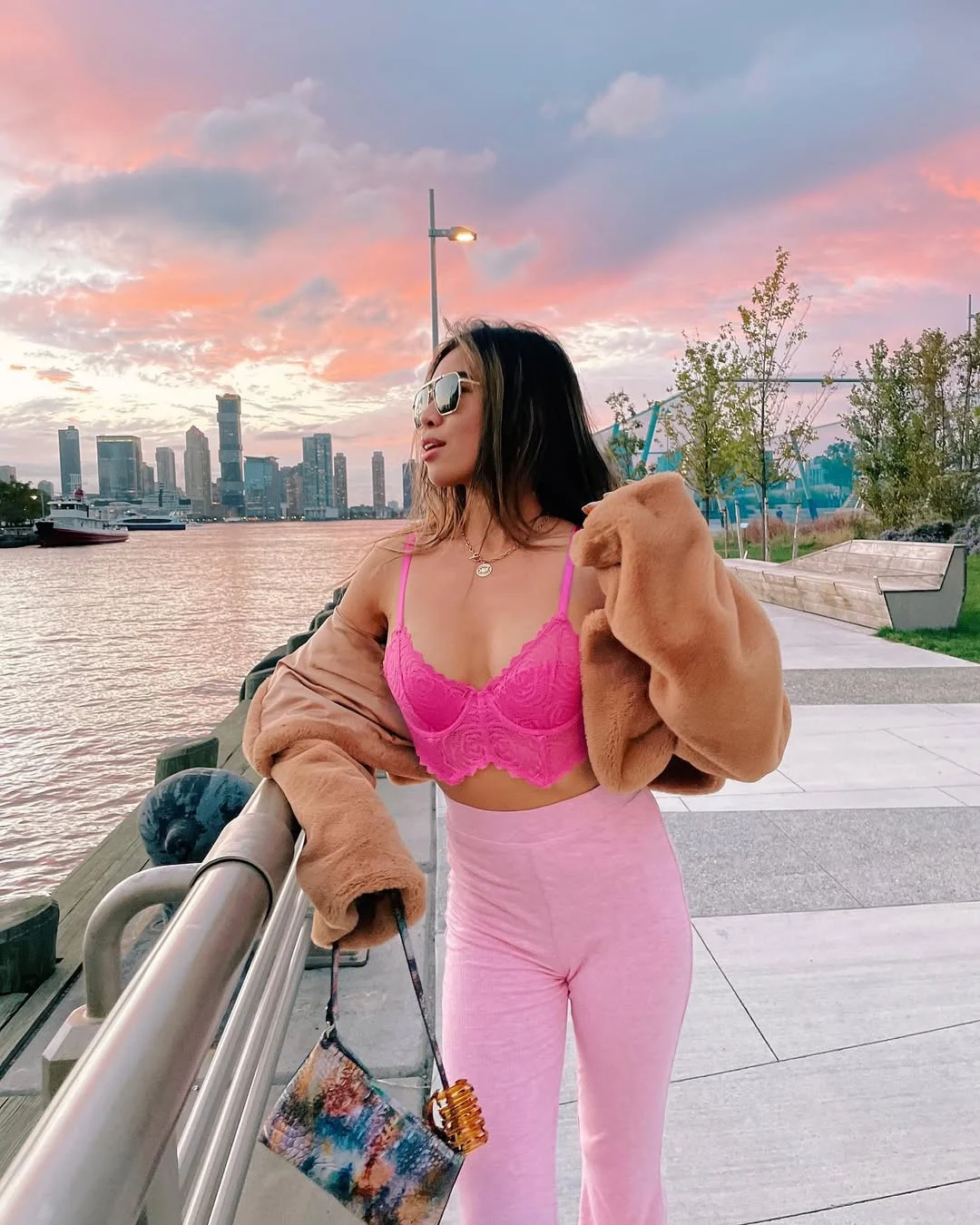 fall street style NYC outfits 2026 Bold Pink Statements And Sunset Waterfront Glam