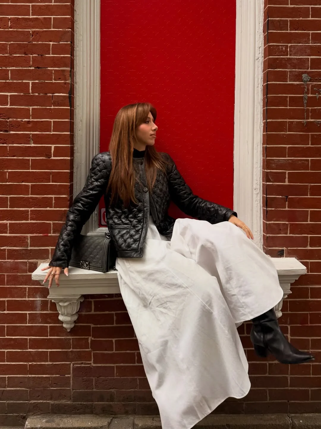 fall street style NYC outfits 2026 Leather Jackets And Romantic White Skirts