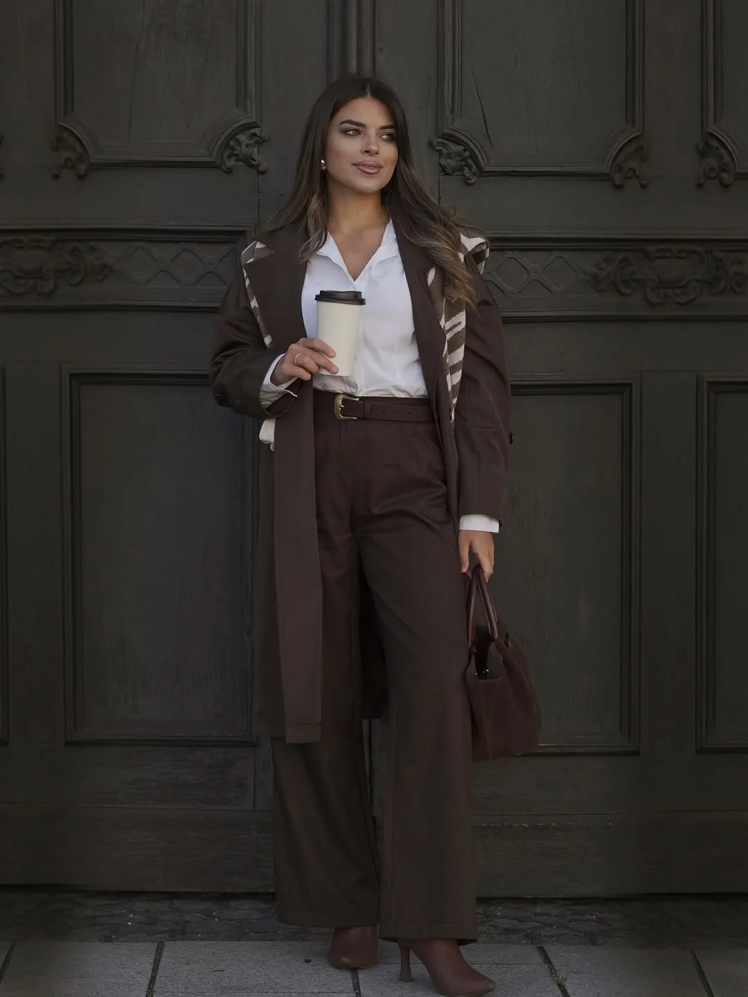 fall travel wardrobe for women 2026 Rich Espresso Tailoring That Makes Airport Style Feel Effortless