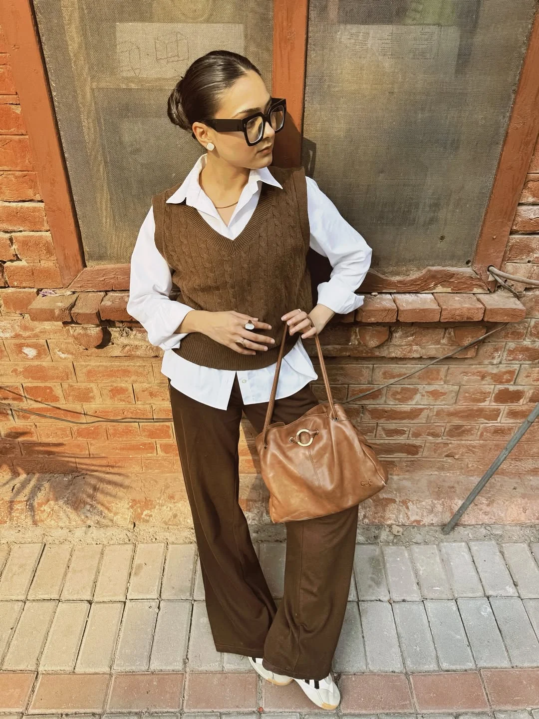 fall vest outfits for women 2026 Tailored Brown Knit Vest for Modern Office Days