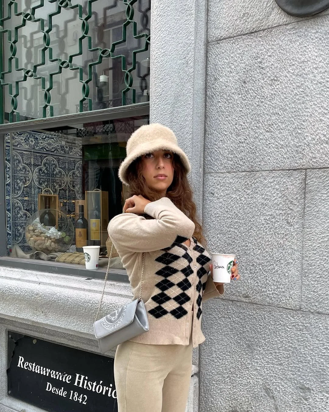 fall work outfits 2026 Argyle Knits and Soft Cream Layers With Vintage Energy