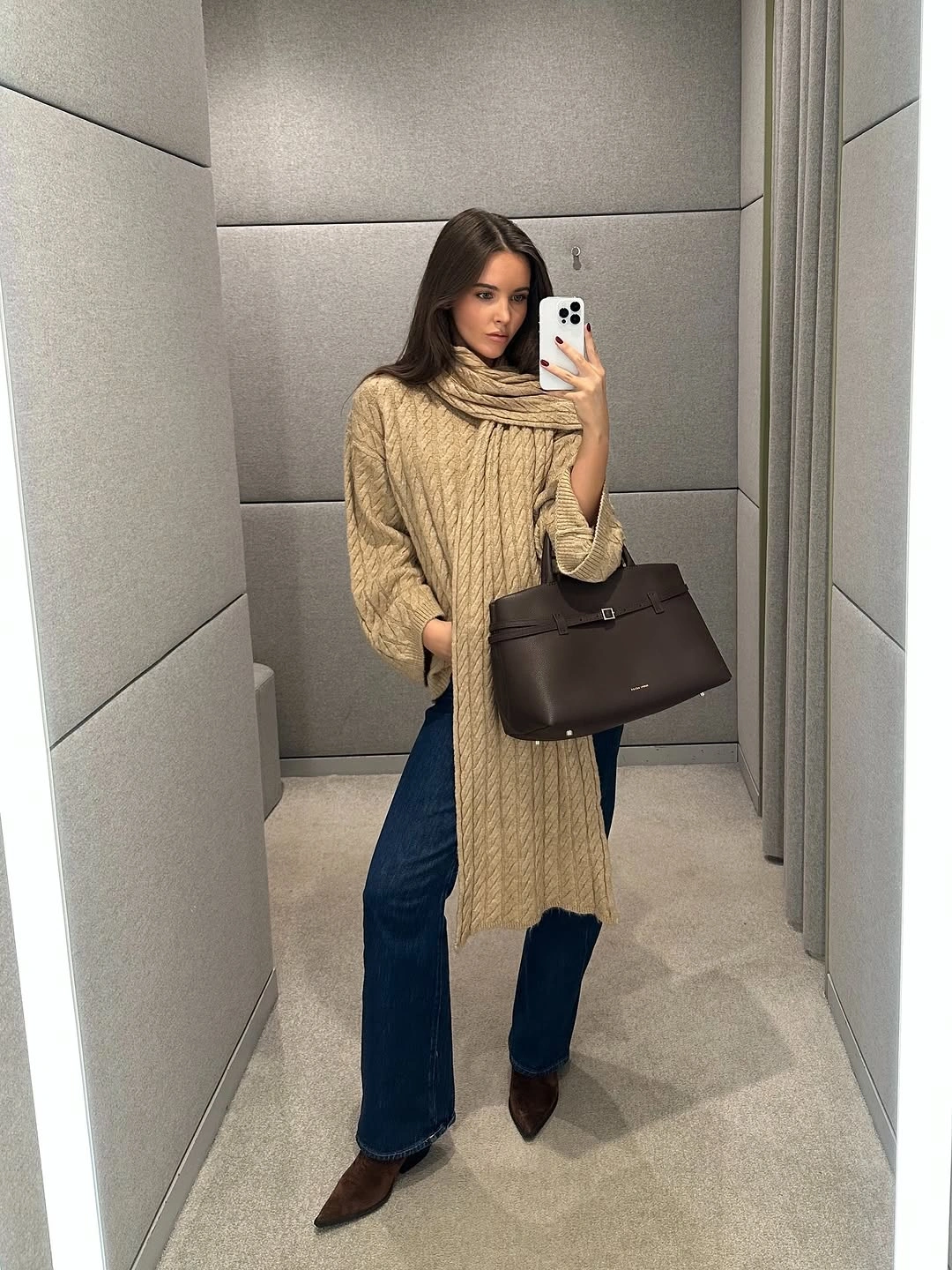 nice fall outfits 2026 Chunky Knit Layers With Dark Denim That Never Fail