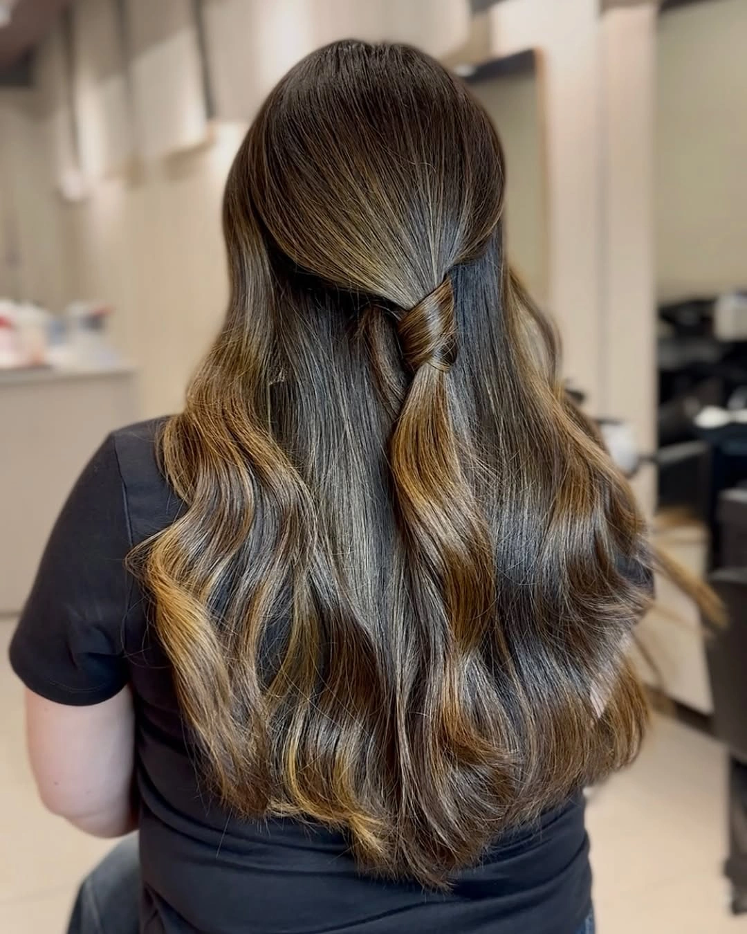 babylights hair ideas Espresso Brunette with Golden Ribbon Babylights