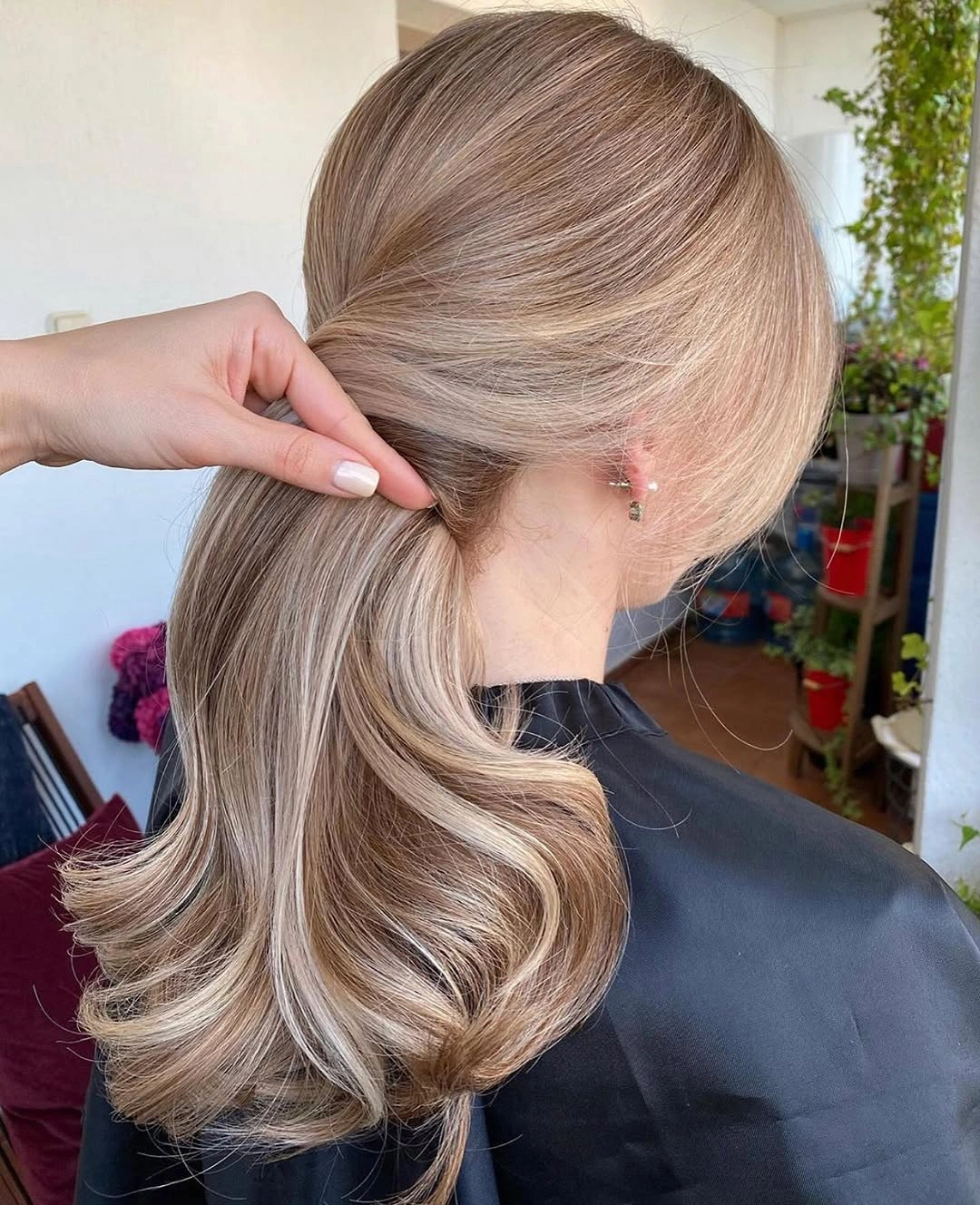 babylights hair ideas Elegant Ash Beige Babylights in a Low Ponytail