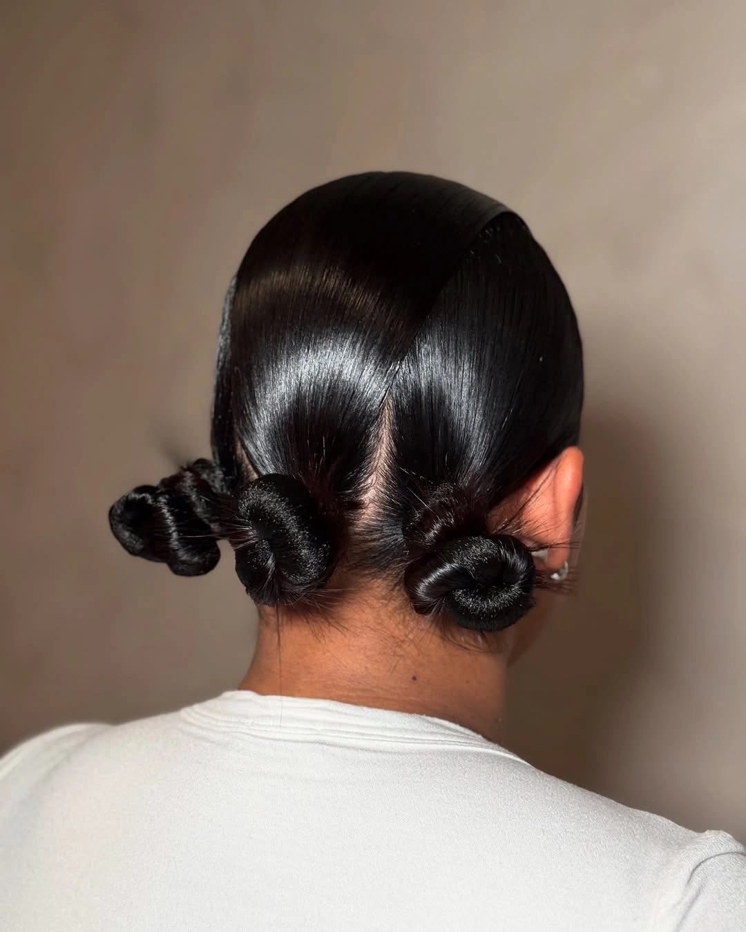 bantu knots hairstyles Minimalist Triple Bantu Knots on Sleek Straight Hair