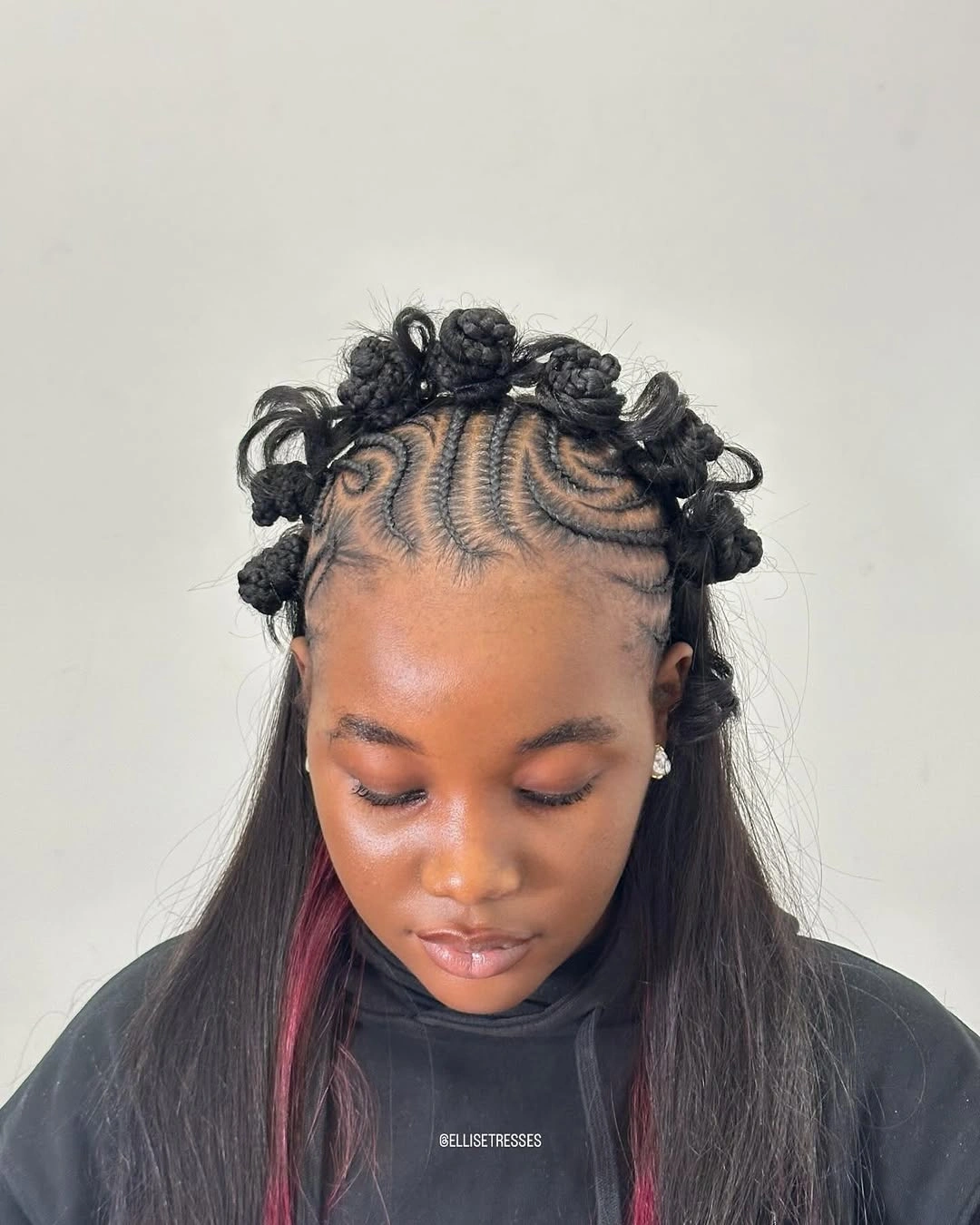 bantu knots hairstyles Half-Up Sculpted Bantu Knots with Sleek Long Straight Hair