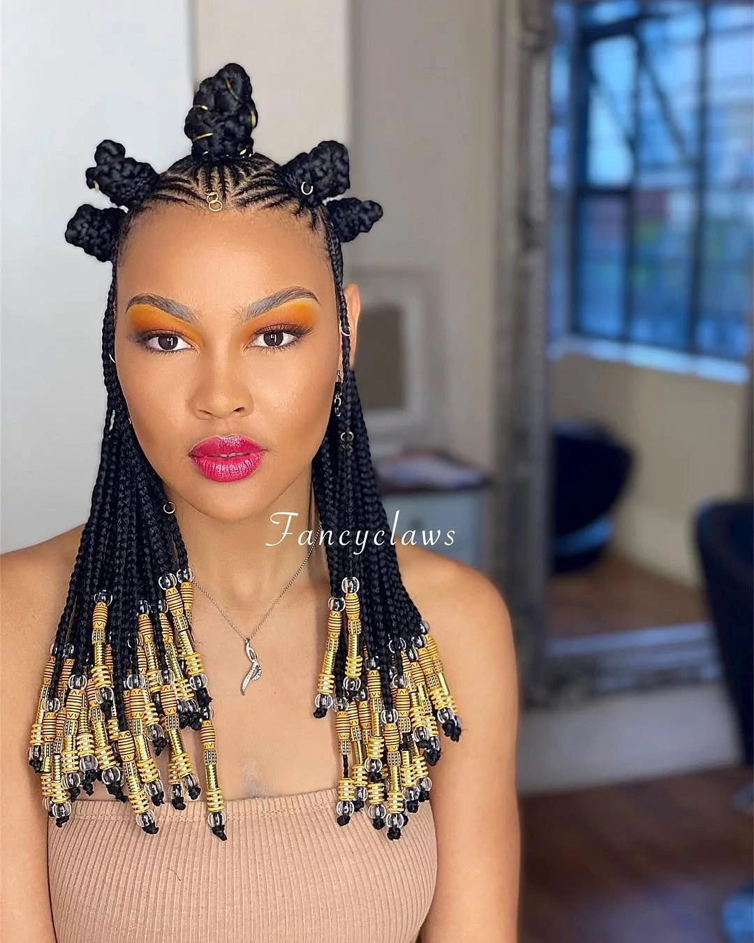 bantu knots hairstyles Statement Half-Up Bantu Knots with Decorative Beaded Braids
