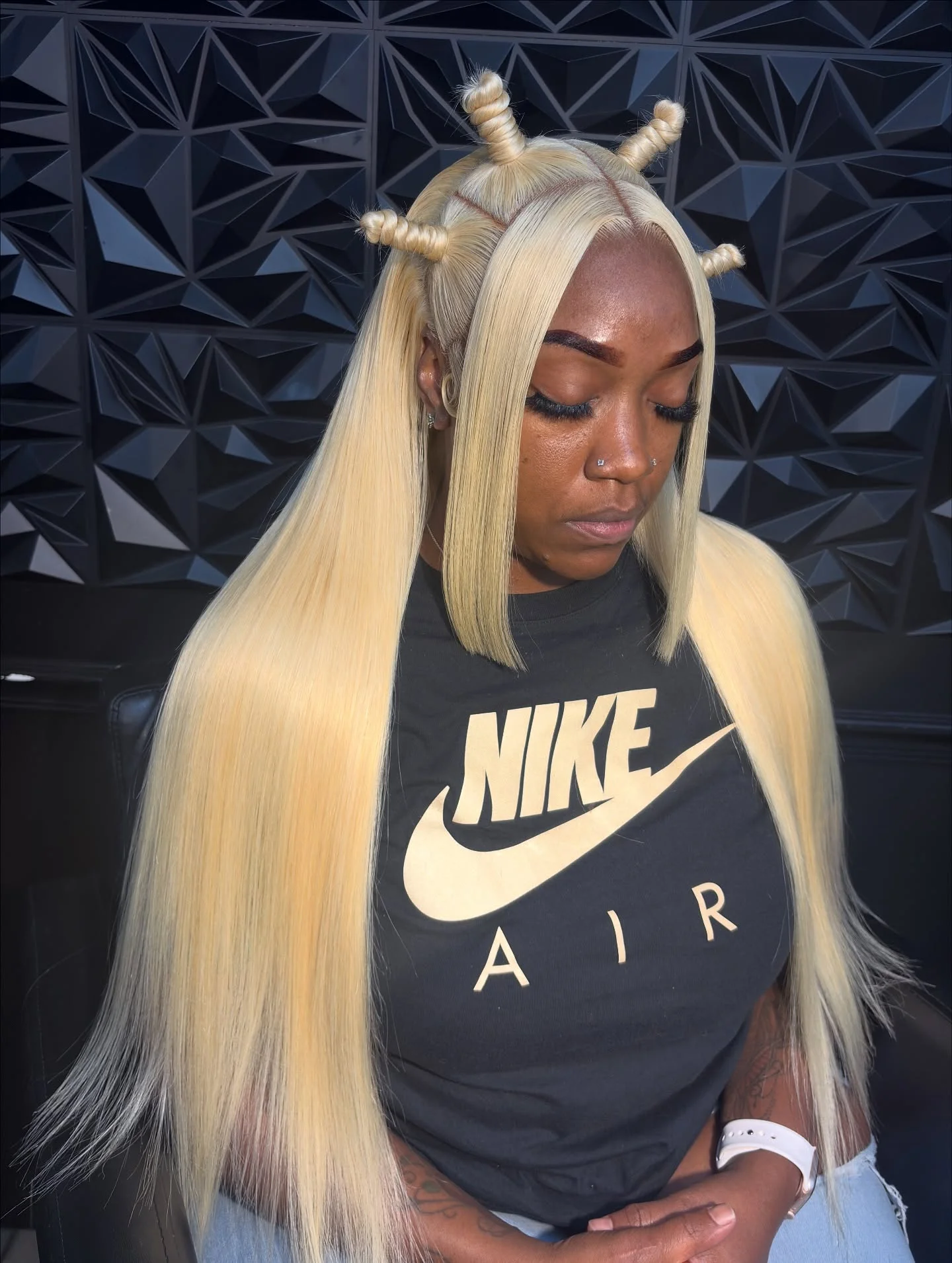bantu knots hairstyles Platinum Blonde Bantu Knots with Sleek Long Hair