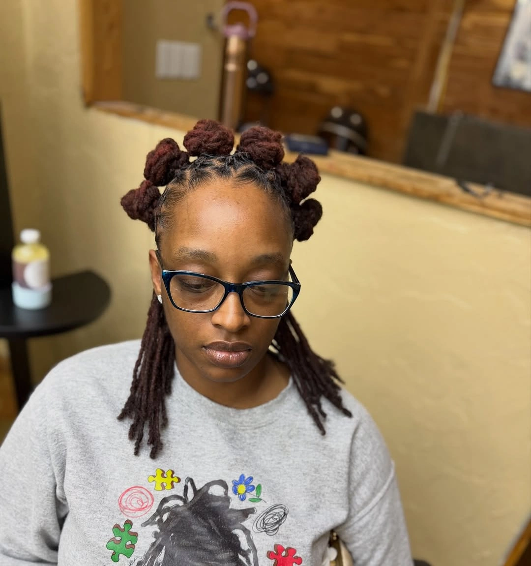 bantu knots hairstyles Soft Burgundy Knots Paired with Shoulder-Length Locs