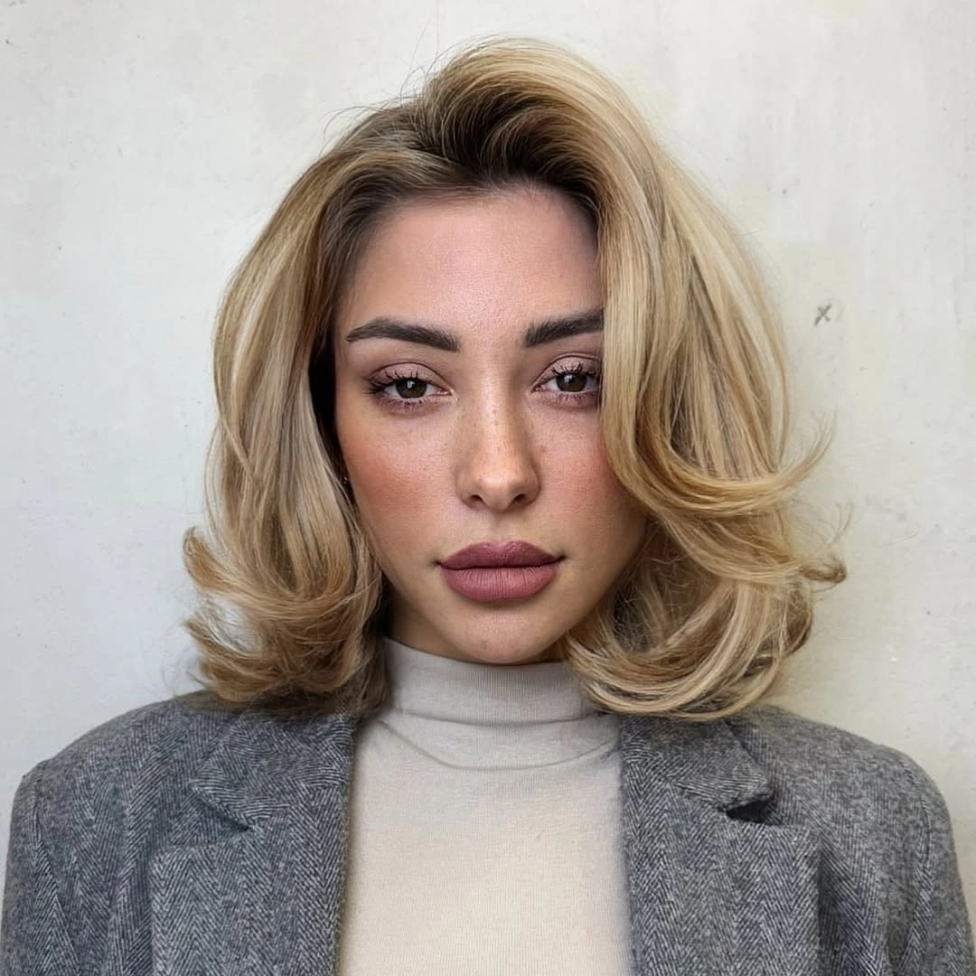 beige blond hair color Classic Beige Blonde Blowout with Vintage Volume