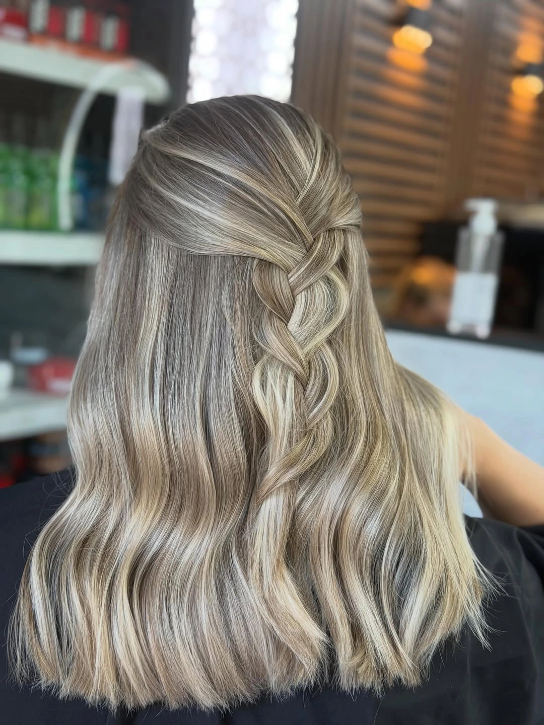 beige blond hair color Elegant Half-Up Twist with Cool Beige Blonde Dimension