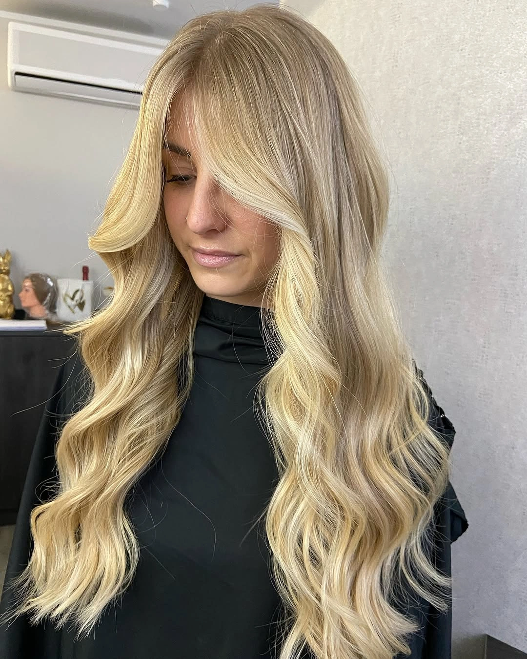 beige blond hair color Champagne Beige Blonde with Cascading Hollywood Waves