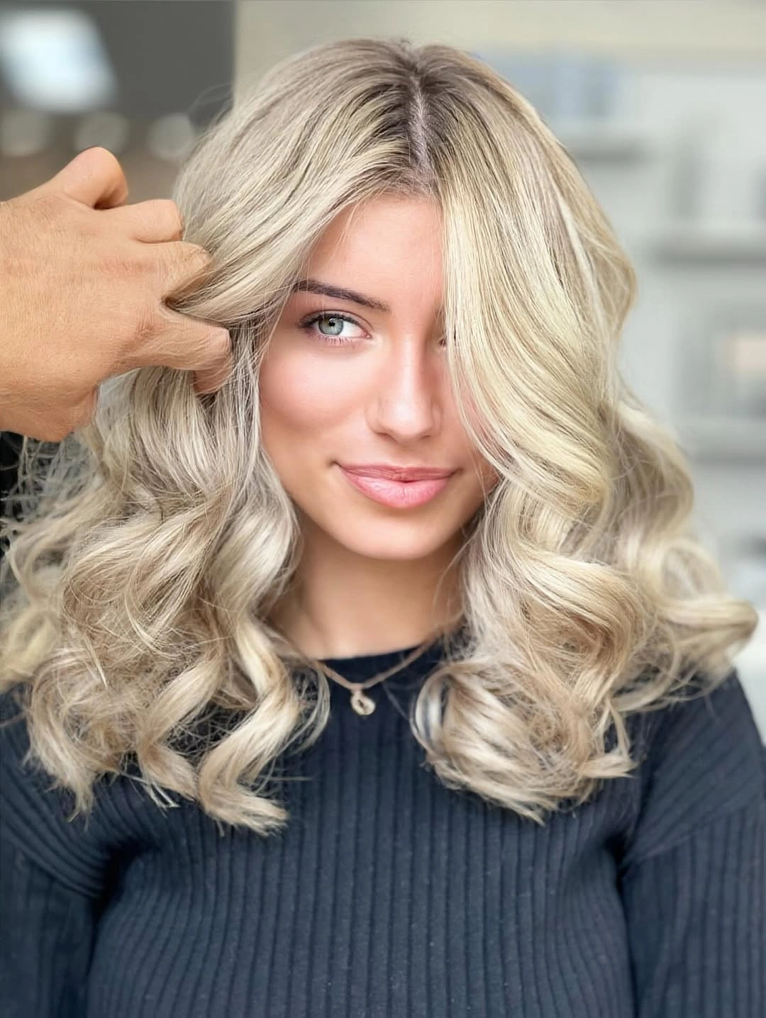 beige blond hair color Bright Pearl Beige Blonde with Voluminous Curls