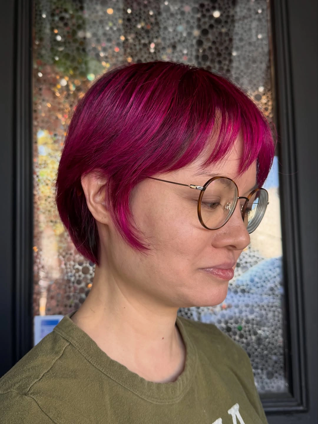 bixie haircut Vivid Magenta Bixie with Sleek Modern Finish